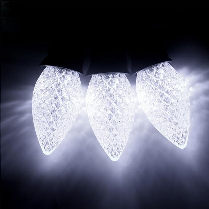 Meconard C7 Led Replacement Christmas Light Bulbs, C7 Shatterproof Led Bulbs for Christmas Indoor Outdoor String Lights, E12 Candelabra Base, Commercial Grade Holiday Bulbs, Cool White, 25 Pack