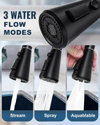 ALEASHA Pull Down Kitchen Faucet Head Replacement,3-Function Sink Spray Nozzle with 9 Adapters,Compatible with Moen,American Standard,Delta,Kohler Faucets,Matte Black