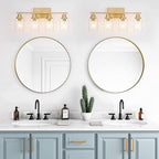 4 Light Gold Bathroom Light Fixtures Brushed Brass Vanity Light Over Mirror Modern Farmhouse Wall Lighting Sconces Wall Lamp for Bathroom, Bedroom, Living Room E26 Socket with Glass Shade