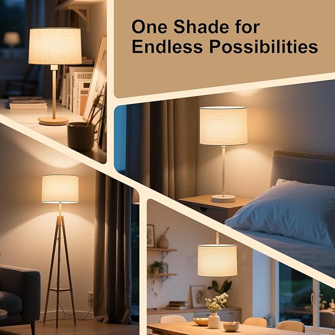 Lamp Shades Set of 2, Beige Linen Lampshade, 13" Top X 13" Bottom X 10" High, Easy Assembly, Minimalist Drum Lamp Shades for Floor Lamps Table Lamps, Create Soft Calming Ambiance