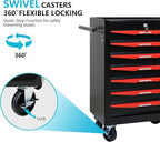 7 Drawers Rolling Tool Box on Wheels, Multifunctional Tool Chest Cabinet with Lock, Drawers Rolling Tool Cart Trolley Organizer Tool Storage Case for Warehouse,Garage,Workshop (Black&Red)