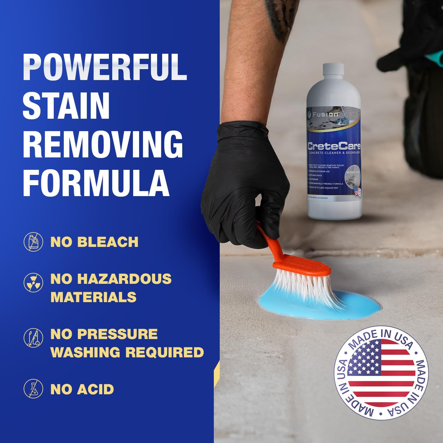 Fusion CreteCare: The Ultimate Concrete Cleaner and Driveway Oil Stain Remover for Garage Floors - Oil and Grease Remover, Super Clean Degreaser, and Outdoor Concrete Stain Solution (128 Fl Oz)