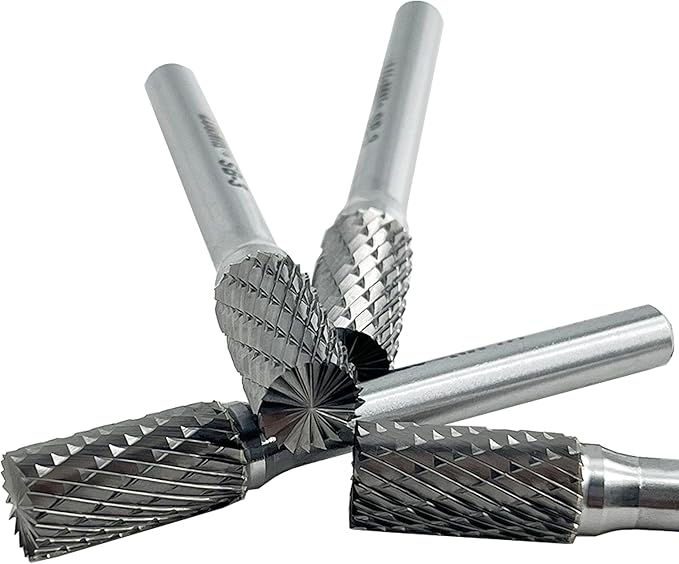 SB-3 Tungsten Carbide Burr Cylinder Shape Double Cut Rotary Burrs File, 4pcs