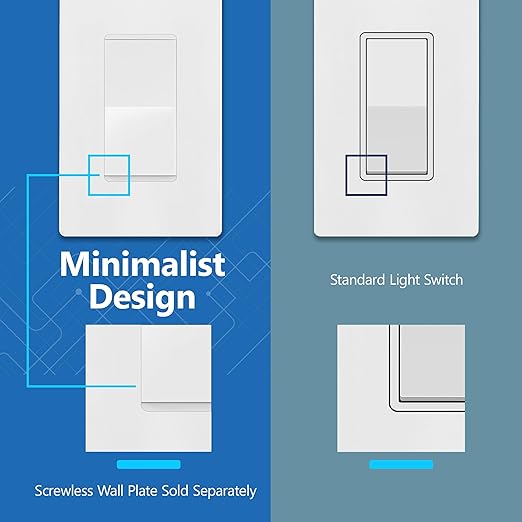 LIDER Matte White Minimalist Design Decorator Switch, Frameless Paddle Wall Light Switch, On/Off Rocker Switch, Single Pole, Residential Grade, UL Listed, 3 Wire, 15A 120-277VAC, 10 Pack