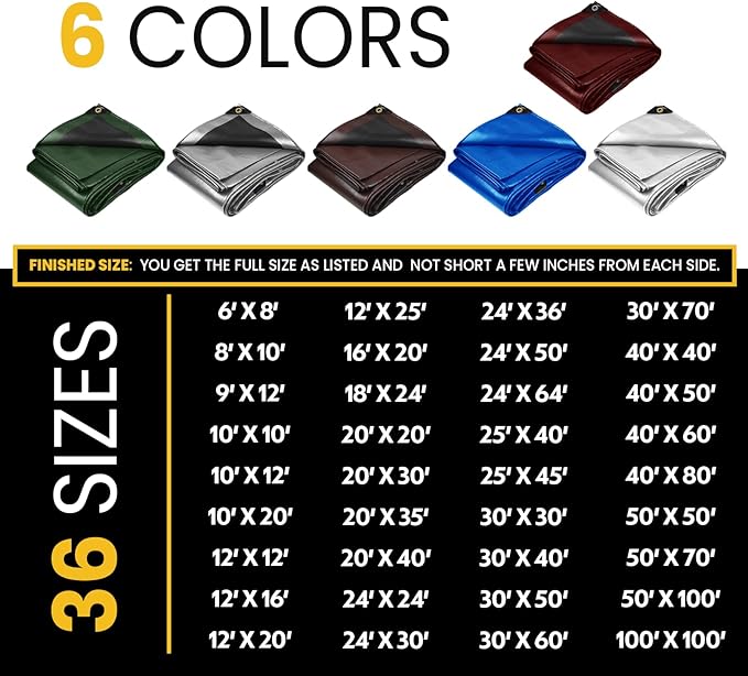 PROTARP Extra Heavy Duty 16 Mil Tarp Cover, Waterproof, UV Resistant, Rip and Tear Proof, Poly Tarpaulin with Reinforced Edges for Roof, Camping, Patio, Pool, Boat. (Maroon/Black 100′ X 100′)