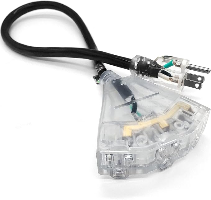 Outdoor Extension Cord Waterproof (2 ft) 12 Gauge Heavy Duty Extension Cord Splitter - Lighted Outdoor Extension Cords with Multiple Outlets - Watts Wire - 2' Grounded - extensiones electricas