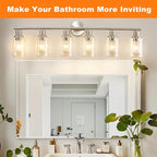 DLLT 6-Light Bathroom Light Fixtures: Nickel Modern Vanity Lights with E26 Bulbs - Clear Glass Shade Bathroom Wall Lamp for Mirror Kitchen Living Room Hallway Cabinet Porch