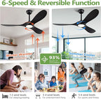 52 Inch Ceiling Fans with Lights and Remote, Dimmable 3 Blade Wood Outdoor Ceiling Fan Outdoor Fans for Patios Low Profile Modern Ceiling Fan with Light for Living Room Indoor Matte Black