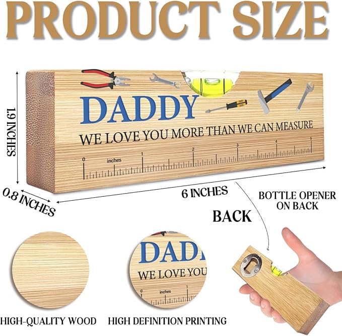 Christmas Gifts for Daddy from Daughter Son, Best Father Gifts for Bonus Dad, Birthday Fathers Day Valentines Gift for Dad Stepdad Wooden Spirit Level A1