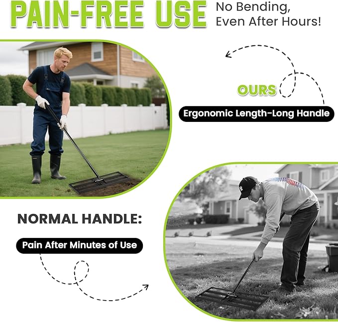 Lawn Leveling Rake with Teeth,Yard Ground Leveler 30”x10” Heavy Duty Leveler,Anti Flipping Smooth Edge,16-77" Adjustable, for Sand,top Soil Dressing,Yard Landscape,Ground Soil, Dirt,Grass