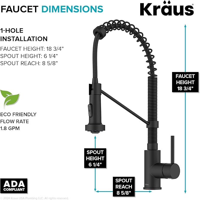 KRAUS Bolden Commercial Style 2-Function Single Handle Pull Down Kitchen Faucet in Matte Black, KPF-1610MB