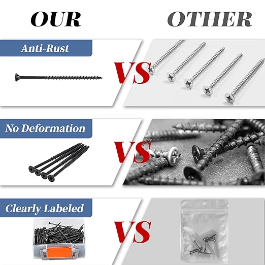 Deck Screws 3 Inch, 300PCS Exterior Wood Screws, #10 x 3 Fence Construction Screws, Torx Head, Rust Resistant Epoxy Coated, T25 Bits Included, Black