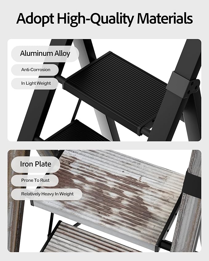 6 Step Ladder, Lightweight Folding Step Stool with Convenient Handgrip,Aluminum 330lbs Capacity Step Ladder for Office,Household,Kitchen(Black)