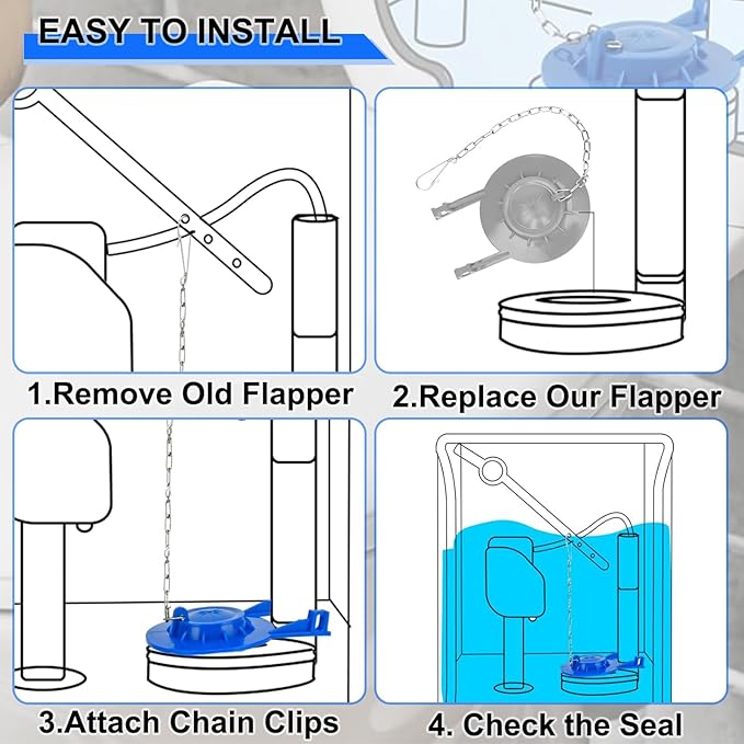 Toilet Flapper Replacement Kit 2 Inch Universal Toilet Tank Flusher Parts Inside Stopper Valve Flappe High Performance Rubber Seal Flapper Compatible for American Standard with Chain