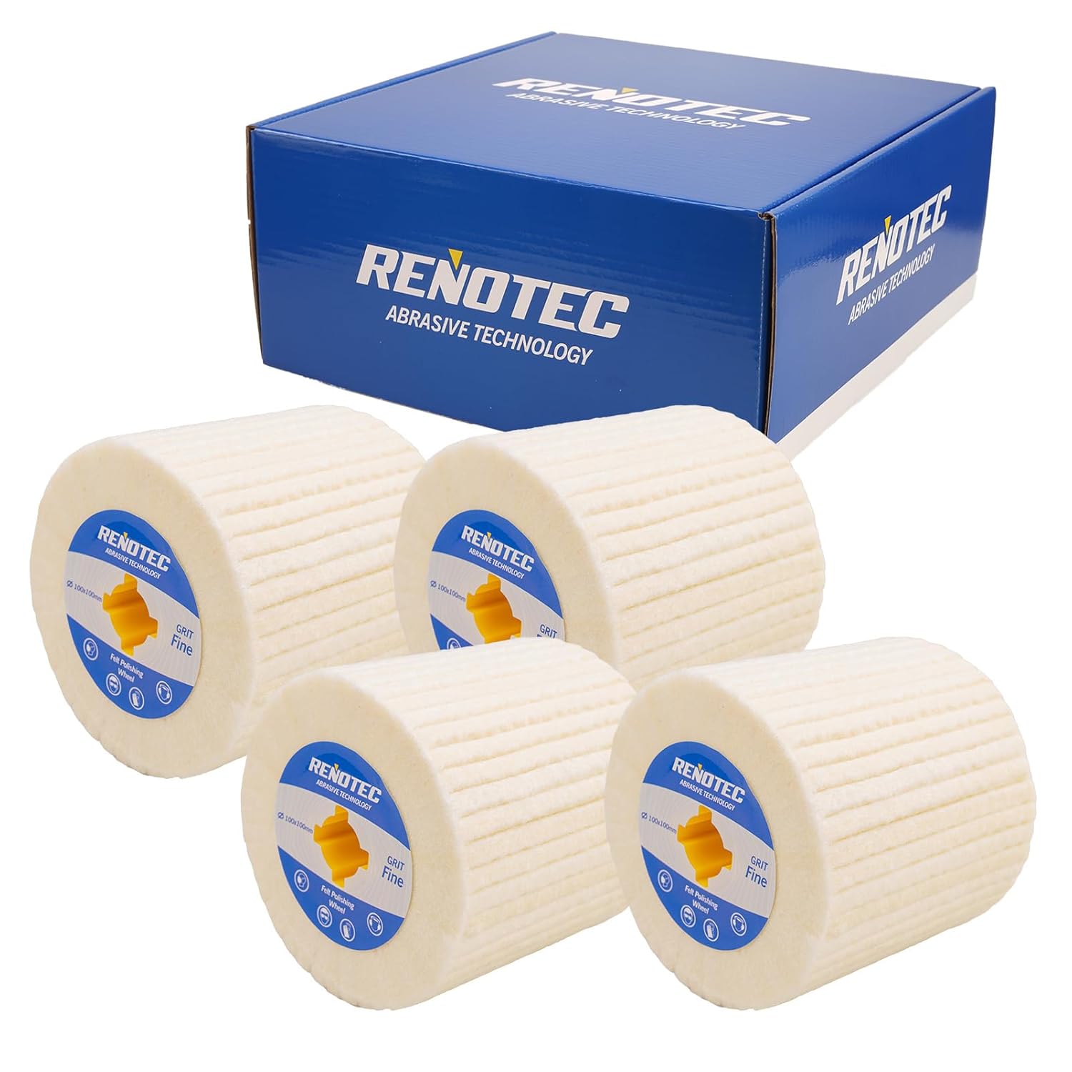 4"x4" Wool Felt Wheel, 4 Pack, Fine Grit, for Polishing and Mirror Polishing of Metal