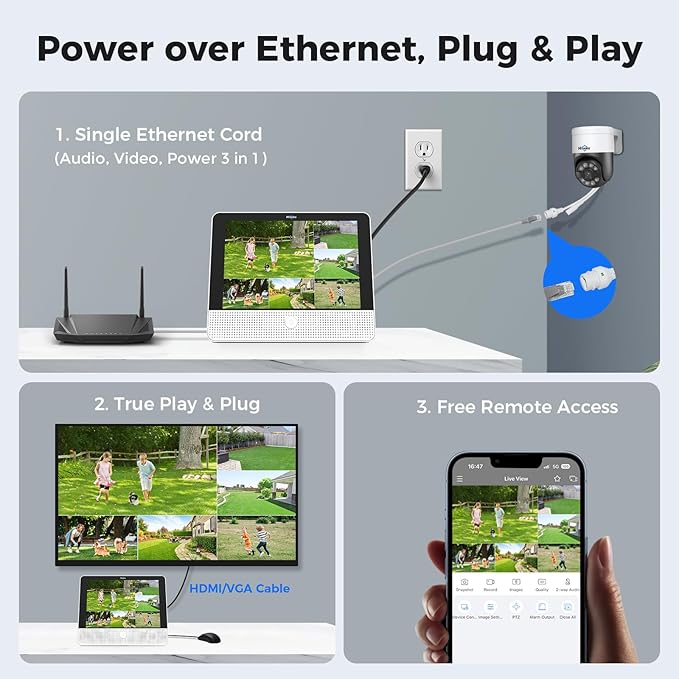 【12’’ Monitor + Human Tracking】Hiseeu 4K PoE Security Camera System, 6Pcs 5MP PoE PTZ Security Cameras, All-in-One Monitor, 2-Way Audio, Remote Access, 8MP 16 Channel P oE NVR, Home CCTV Surveillance