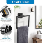 5 Pieces Bathroom Hardware Accessories Set Black Towel Bar Set Towel Holder Racks Set for Bathroom,SUS304 Stainless Steel,Wall Mounted 23.6-Inch