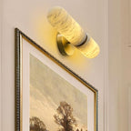 Alabaster Wall Sconces, 13in Brass Alabaster Sconce, Modern Spanish Natural Marble Sconces Lights, Gold Sconces for Bathroom Vanity Bedroom Living Room Staircases Hallway
