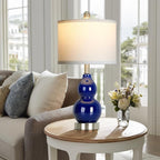 22" Double Gourd Ceramic Table Lamps Set of 2, Navy Blue Modern Bedside Lamps for Living Room, Contemporary Nightstand Desk Lamps for Bedroom End Table Home Office Decor(2 LED Bulbs Included)