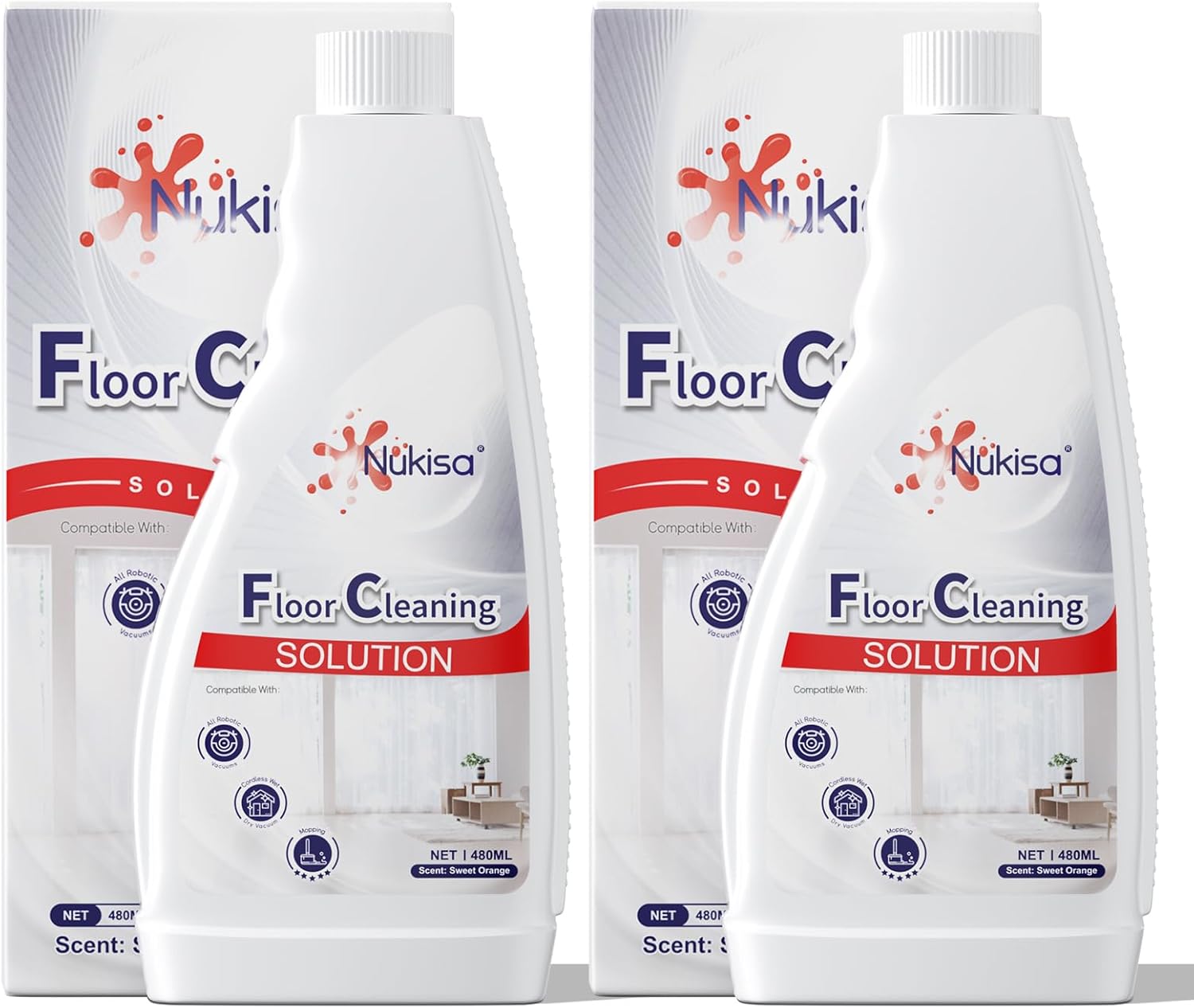 Floor Cleaning Solution Sweet Orange Scent Compatible with Roborock Cleaning Solution, Residue & Streak Free, Compatible Robot Vacuums with Mopping and Wet Dry Vacuum, 33.86 FL OZ (2 bottles)