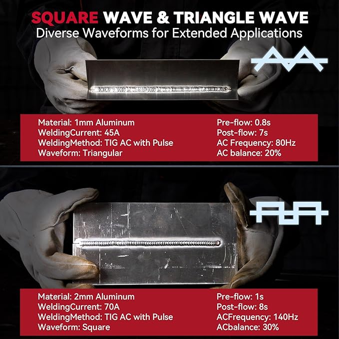 ARCCAPTAIN TIG Welder AC/DC 200Amp with Pulse, Aluminum TIG Welder 110V/220V TIG Welder with Square/Triangular Wave/Stick/MMA/Spot 7 in 1 MultiProcess Welding Machine