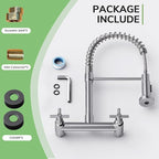 Wall Mount Faucet, Hurran Kitchen Faucet, 8 Inch Utility Sink Faucet with 2 Functions Sprayer, Commercial Kitchen Sink Faucet Dual Handles for Laundry Room Restaurant Compartment Sink (Chrome)