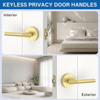 Amerdeco 3 Pack Brushed Gold Door Handles Interior, Knurled Passage Door Handles,Gold Door Lever for Bedroom or Bathroom,Reversible Keyless for Left Right Handed Doors AM0027