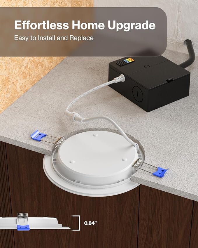 Sunco 24 Pack 6 Inch LED Recessed Light, Canless Ceiling Lights Slim with Junction Box, 850 LM, 14W (100W Equivalent), Selectable CCT 2700K/3000K/4000K/5000K/6000K, Dimmable, Wafer Thin ETL