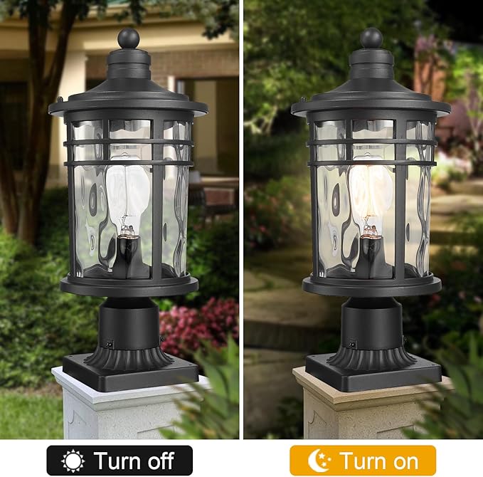 Darkaway 2 Pack Large Outdoor Post Lights Lamp Posts Outdoor Lighting, 17inch Aluminum Post Lights Outdoor Light Fixtures with Water Ripple Glass for Patio Yard Garden