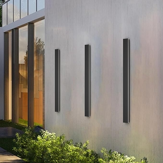 Aipsun 2 Pack Outdoor Wall Lights, 39.4inch Black LED Exterior Light Fixtures Wall Mount, Modern Porch Lights Wall Sconce, Long LED Linear Outside Lighting for Garage, Front Door 3000K