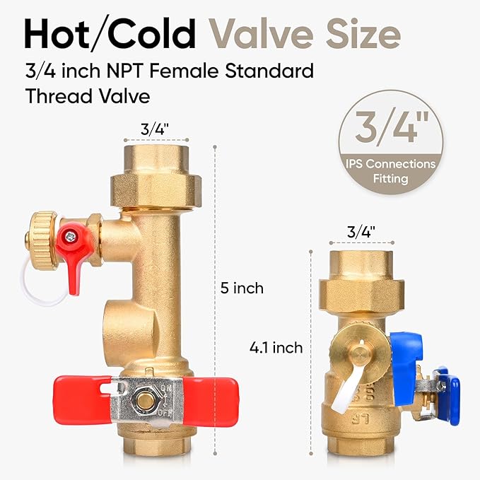 Upgrade 3/4 Inch IPS Isolator Tankless Water Heater Service Valve Kit, Isolation Valve with Pressure Relief Valve, Lead-Free Brass, Compatible with Rheem/Rinnai/EcoSmart/Navien/Noritz/Takagi/Bosch