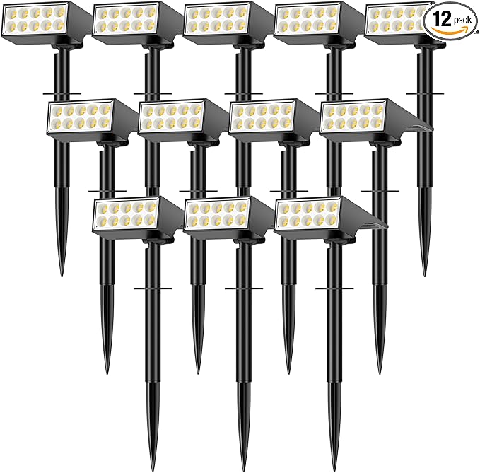 Solar Lights Outdoor Waterproof IP65, [12 Pack/4 Modes] Spot Solar Light for Outside, Dusk to Dawn LED Solar Powered Yard Garden Landscape Lighting Spotlights for Path Patio Walkway, Warm White