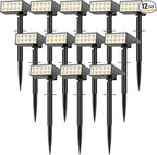 Solar Lights Outdoor Waterproof IP65, [12 Pack/4 Modes] Spot Solar Light for Outside, Dusk to Dawn LED Solar Powered Yard Garden Landscape Lighting Spotlights for Path Patio Walkway, Warm White