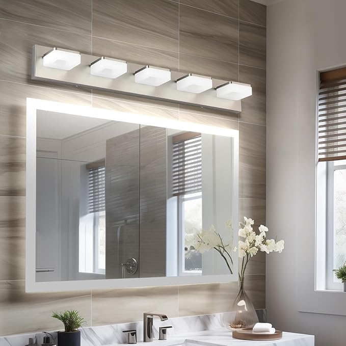 Brushed Nickel Vanity Lights for Bathroom 5 Light Vanity Lighting Fixtures for Mirror 32" Adjustable 5500K Modern LED Vanity Light Over Mirror, Bath Wall Lighting Fixtures