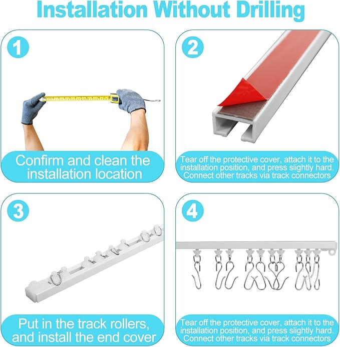 32Inch Adhesive Curtain Track, Self-Adhesive Ceiling Mount Wall Mount Track