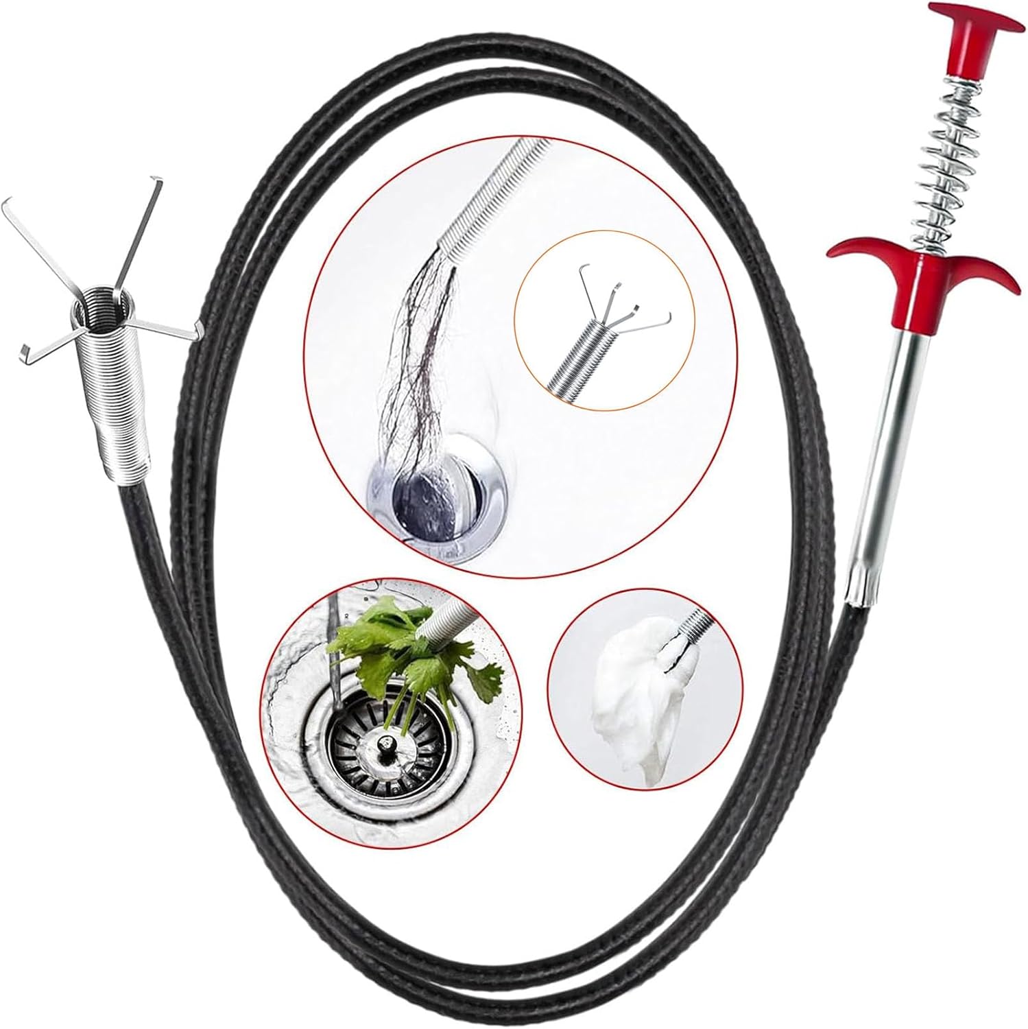 61 inch Drain Snake Grabber Claw Pickup Tool Drain Hair Remover Tool Sewer Cleaner Hook Long Grabber Drain Tool Home Sink And Toilet Drain Cleaner Tool