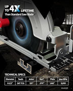 6-1/2-Inch 54-Tooth Circular Saw Blade, 5/8-Inch Arbor, Aluminum, Non-Ferrous Metal Cutting Blade, Carbide Tip, Thin Kerf, for Thin Aluminum, Plastic, Composite