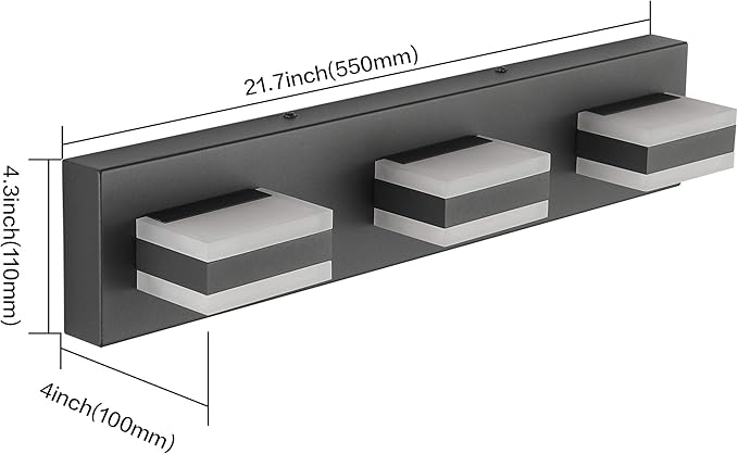 SOLFART LED Black Bathroom Vanity Light Fixtures Over Mirror 3 Lights Bath Lighting Restroom Light Modern Vanity Lights for Bathroom Bath Lights