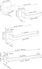 TRUSTMI Contemporary 5-Pieces Bathroom Hardware Set Stainless Steel Towel Bar Accessories Wall Mounted, Matte Black and Brushed Gold