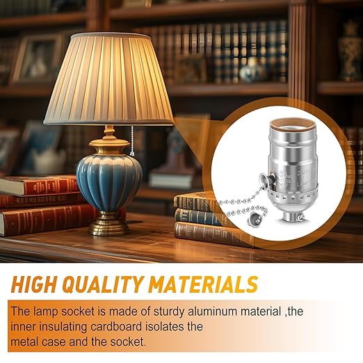 4 Pcs Pull Chain Lamp Socket Replacement, E26 Standard Threaded Base, Light Socket with Pull Chain, Lamp Parts for Repair (Silver)