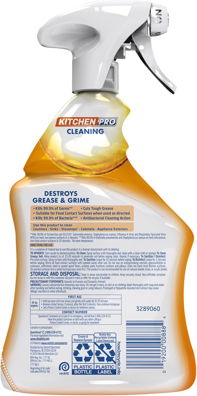 Lysol Pro Kitchen Spray Cleaner and Degreaser, Antibacterial All Purpose Cleaning Spray for Kitchens, Countertops, Ovens, and Appliances, Citrus Scent, 22oz (Pack of 2)
