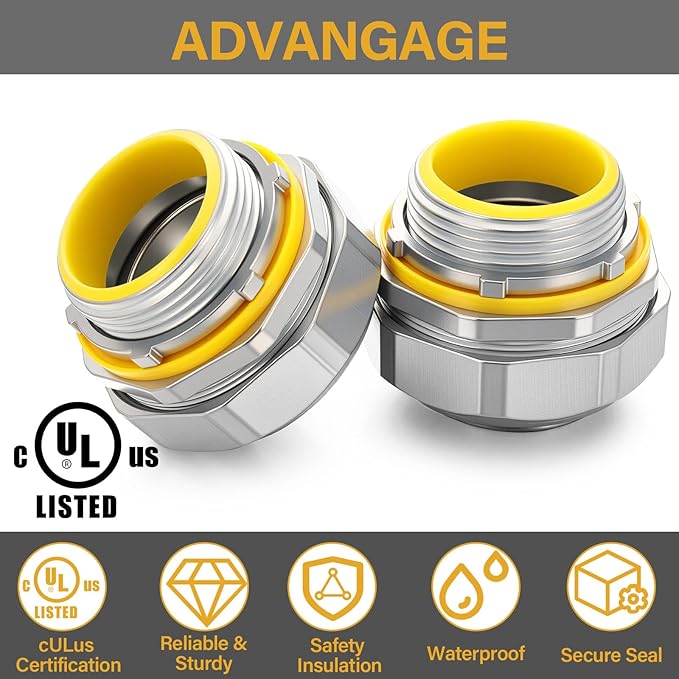 Gisafai 5 Pcs Liquid Tight Connector Straight Insulated Zinc Die Cast Metal Tight Electrical Conduit Fittings for 1-1/4 Inch Flexible and Type B Flexible