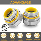 Gisafai 5 Pcs Liquid Tight Connector Straight Insulated Zinc Die Cast Metal Tight Electrical Conduit Fittings for 1-1/4 Inch Flexible and Type B Flexible