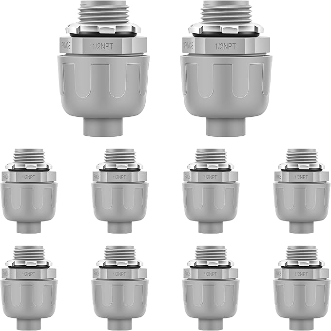 10 PCS 1/2" Liquid Tight Connector NPT Non-Metallic for PVC Electrical Flexible Conduit Fittings - Sturdy, Quick Installation, UL Listed for Home Outdoor Tubes Tools