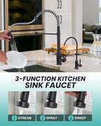 Kitchen Faucet and Water Filter Faucet: Stainless Steel Kitchen Sink Faucet with Drinking Water Faucet - Oil Rubbed Bronze Single Handle Tap with Pull Down Sprayer for Kitchen Sink Farmhouse Bar