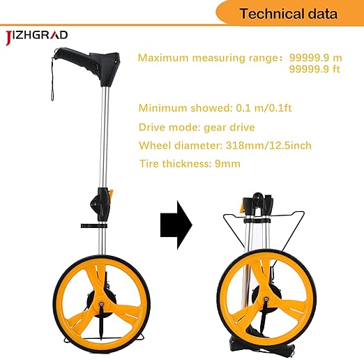 Measuring Wheel Digital Display ±0.3% High Accuracy, 12.5 '' Foldable Distance Measuring Wheel in Feet/Meter, 0.98 Inch Diameter Steel Pipe, Can Store 5 Datas, with Rainproof Backpack