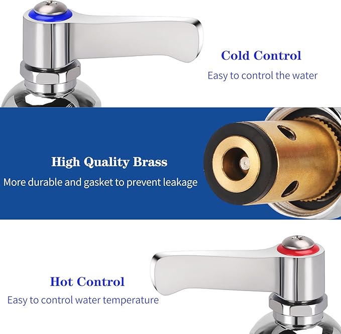 Hot & Cold Side Spindle Assembly for T&S Brass Faucet Handle Stem Assembly Fit for Eterna Valve Replace 002713-40 002714-40 (1 Pair Red & Blue)