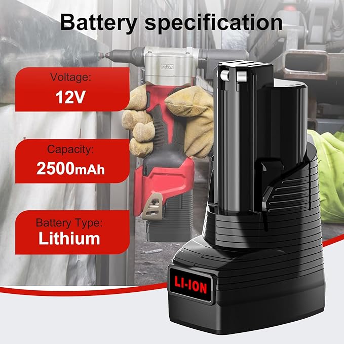 Mrupoo 2Pack 2.5Ah Replace for Milwaukee M12 Battery Compatible with Milwaukee Battery Charger and 12 Volts Cordless Power Tools