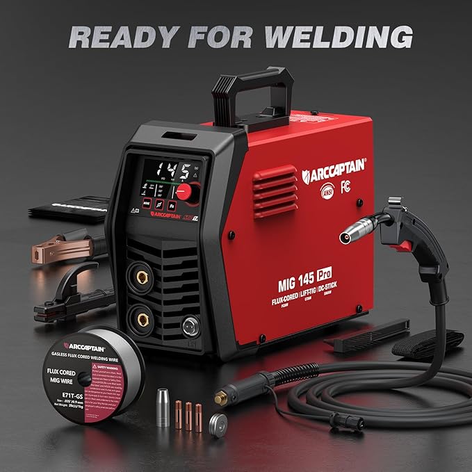 ARCCAPTAIN iControl MIG145 Pro 145A Flux Core MIG Welder 120V Welding Machine Gasless MIG Welder Flux MIG/MMA Stick/Lift TIG, 3 in 1 Welder Machine with Synergy, Portable Welder, APP Control
