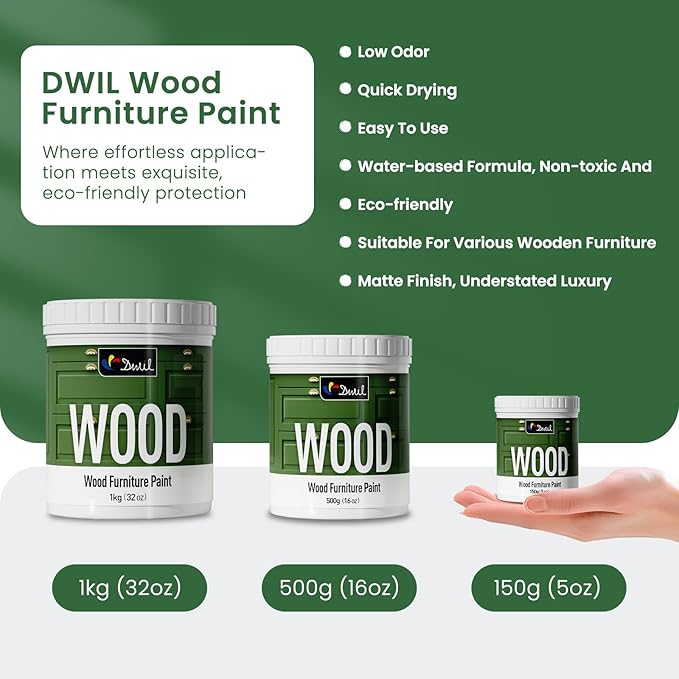 DWIL Matte Finish Furniture Paint - 5 Oz Wood Paint for Cabinets, Doors, Tables, and Dressers Refinishing - Water-Based, Non-Toxic & Odorless, Easy to Apply(French Light Green)-Trial Pack